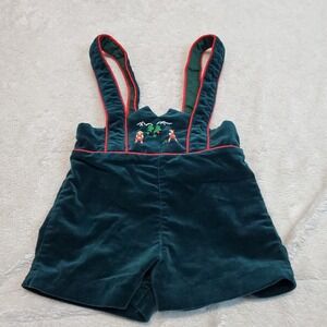 Vintage Green Velvet Red Swiss Alps Overalls Romper Leiderhosen Boys Girls 2T